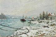 Alfred Sisley Mooring Lines, the Effect of Snow at Saint-Cloud Germany oil painting artist